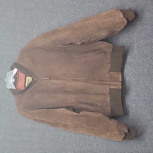 Rage Other - Rage By Mirage Brown Suede Leather Bomber Jacket Men's Size Large Full Zip VTG